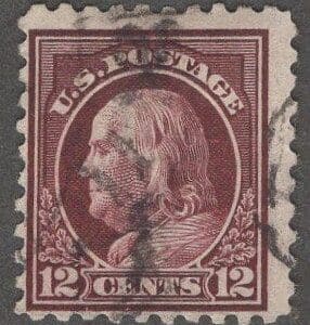 Scott# 474 FRANKLIN PERF 10 NO WMK USED, LITE CDS LOCAL CANCEL