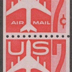 Scott# C61 "RED JET" MNH AIRMAIL COIL PAIR, VERY NICELY CENTERED