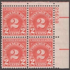 Scott# J81 "POSTAGE DUE" SERIES, ELECTRIC EYE WET PLATE BLOCK (4) MNH