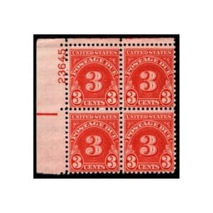 Scott# J82 "POSTAGE DUE" SERIES, DRY PRINTED PLATE BLOCK (4) MNH
