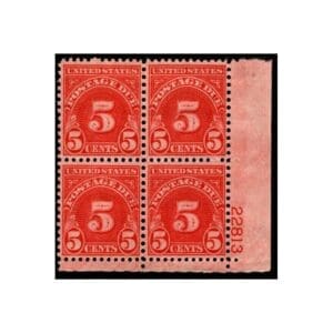 Scott# J83b "POSTAGE DUE" SERIES, ELECTRIC EYE WET PLATE BLOCK (4) MNH