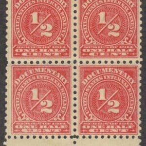 R206 "NUMERAL-1/2 CENT "MNH DOCUMENTARY BLOCK (4) NICELY CENTERED