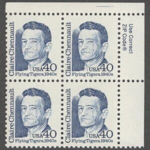 Scott# 2187 "CLAIRE CHENNAULT - AVIATOR" MNH ZIP BLOCK (4)