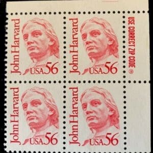Scott# 2190 "JOHN HARVARD" MNH ZIP BLOCK (4) NICELY CENTERED