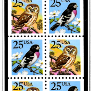 Scott# 2284-85 / 2285b "GROSBEAK & OWL" MNH BOOKLET PANE (10) WITH PLATE #
