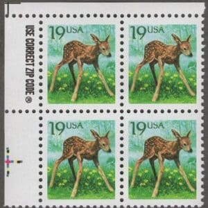 Scott# 2479 "FAWN" MNH ZIP BLOCK (4) VERY NICELY CENTERED