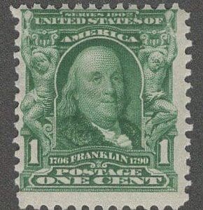 Scott# 300 "FRANKLIN" MNH, PERF 12 ORNATE DESIGN