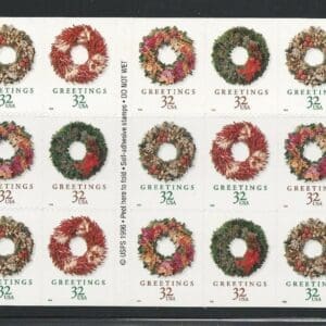 Scott# 3952E (3249-52) "CHRISTMAS WREATHS" BOOKLET PANE (20) MNH