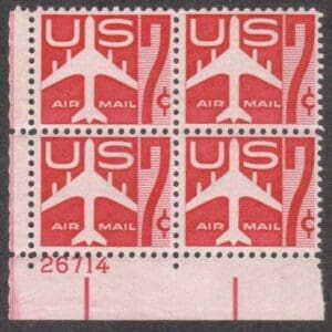 Scott# C60 "JET SILHOUETTE" PLATE BLOCK (4) MINT, NICELY CENTERED