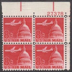 Scott# C64 "AIRLINER & CAPITAL DOME" MNH PLATE BLOCK (4)