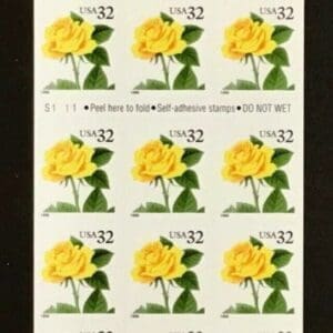 Scott# 3049a "YELLOW ROSE" MNH UNFOLDED BOOKLET PANE (20)
