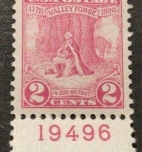 Scott# 645 "VALLEY FORGE - WASHINGTON" MNH PLATE # SINGLE