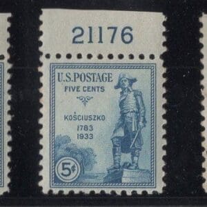 Scott# 734 "GENERAL KOSCIUSZKO" MNH PLATE # SINGLE, NICELY CENTERED