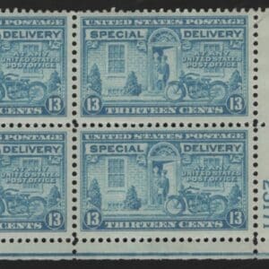 Scott# E17 MOTORCYCLE DELIVERY MNH PLATE BLOCK(4) NICELY CENTERED