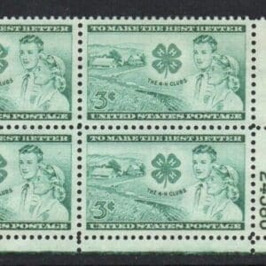 Scott# 1005 "4-H CLUB" MNH PLATE BLOCK (4) NICELY CENTERED