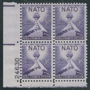 Scott# 1008 "NATO-NORTH ATLANTIC TREATY ORG." MNH PLATE BLOCK (4)