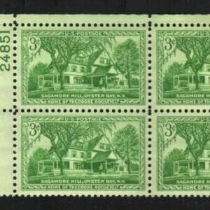 Scott# 1023 "ROOSEVELT'S HOME AT SAGAMORE HILL" PLATE BLOCK (4) MNH