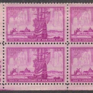 Scott# 1027 "NEW YORK CITY 300th ANNIVERSARY" MINT PLATE BLOCK (4)