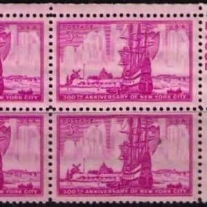 Scott# 1027 "NEW YORK CITY 300th ANNIVERSARY" MNH PLATE BLOCK (4)