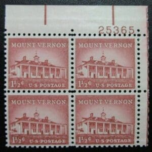 Scott# 1032 "MT VERNON" MNH PLATE BLOCK (4) NICELY CENTERED