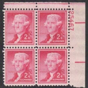 Scott# 1033 "THOMAS JEFFERSON" MNH LIBERTY SERIES PLATE BLOCK (4)