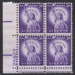 Scott# 1035 "STATUE OF LIBERTY" MNH LIBERTY SERIES PLATE BLOCK (4)