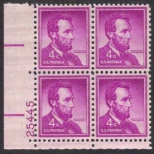 Scott# 1036 "LINCOLN" MINT PLATE BLOCK (4) NICELY CENTERED