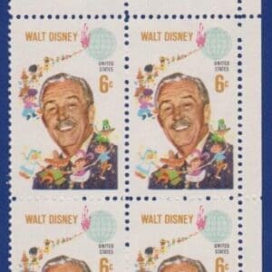Scott# 1355 "WALT DISNEY" ZIP BLOCK (4) MNH, NICELY CENTERED