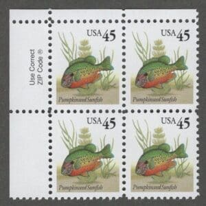 Scott# 2481 "PUMPKINSEED SUNFISH" MNH ZIP BLOCK (4) NICELY CENTERED