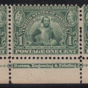 Scott# 328 "JAMESTOWN EXPO" MNH PLATE # 3544 INSCRIPTION STRIP (3)