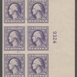 Scott# 535 "WASHINGTON" MINT IMPERF PLATE BLOCK (6) CENTERED