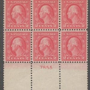 Scott# 499 "WASHINGTON" MNH PLATE BLOCK (6) VERY NICELY CENTERED