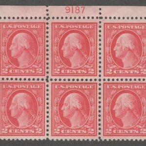 Scott# 499 "WASHINGTON" MNH PLATE BLOCK (6) VERY NICELY CENTERED