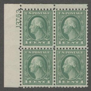 Scott# 543 "WASHINGTON" MINT COIL WASTE PERF 10 PLATE BLOCK (4)