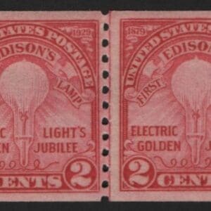 Scott# 656 "EDISON'S FIRST LAMP" MNH COIL LINE PAIR, NICELY CENTERED