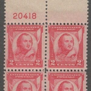 Scott# 690 "GENERAL CASIMIR PULASKI" MNH BLOCK (4) WITH PLATE#