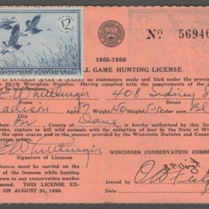 Scott# RW22 "DUCK STAMP" 1955 "BLUE GEESE" USED ON WISCONSIN LICENSE