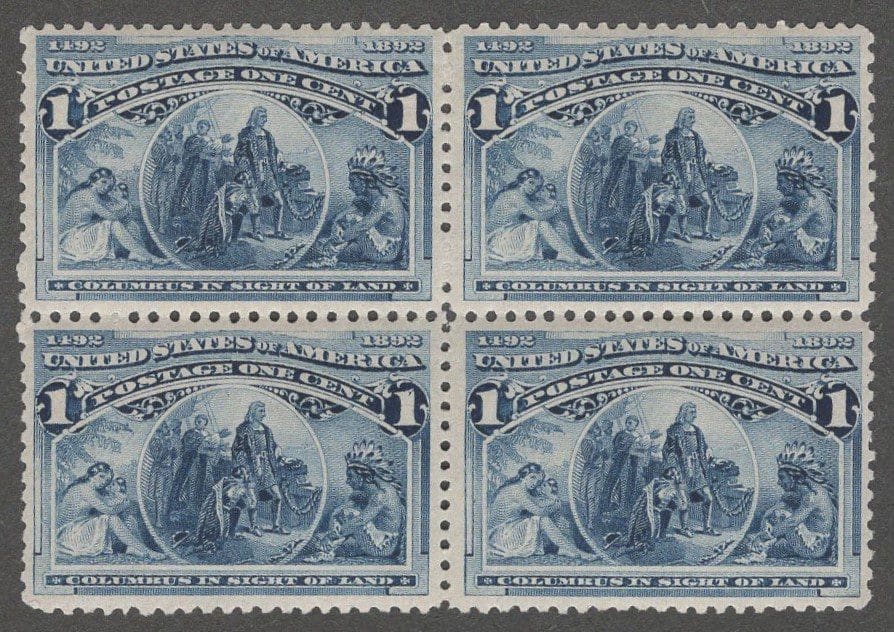 Scott# 230 "COLUMBIAN" BLOCK (4) TOP (2) MLH, BOTTOM MNH *SEE DETAILS *