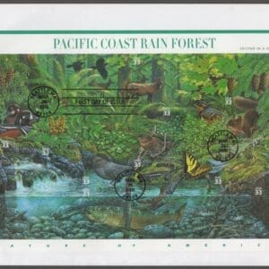 Scott# 3378 PACIFIC COAST RAIN FOREST FULL SHEET FIRST DAY of ISSUE COVER