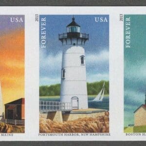 Scott# 4791-95c "NEW ENGLAND LIGHTHOUSES" NO DIE CUT STRIP (5) MNH