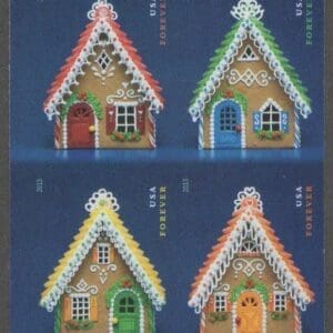 Scott# 4817-20f "GINGERBREAD HOUSES" NO DIE CUT BOOKLET BLOCK (4)
