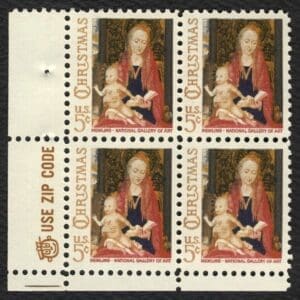 Scott# 1321 "MADONNA & CHILD, by HANS MEMLING" MR ZIP BLOCK (4) MNH