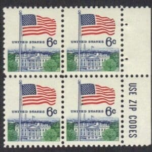 Scott# 1338 "FLAG & WHITE HOUSE" MNH ZIP BLOCK (4) NICELY CENTERED