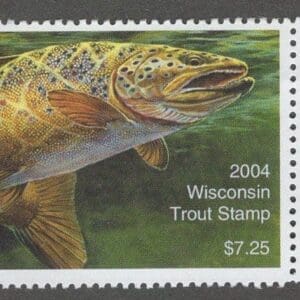 WISCONSIN TROUT STAMP 2004 USED WITH PLATE # NICELY CENTERED