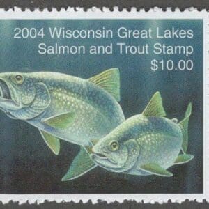 WISCONSIN SALMON & TROUT STAMP 2004 USED WITH PLATE # NICELY CENTERED