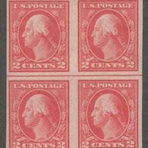 Scott# 482 "WASHINGTON" MNH IMPERF CENTERLINE BLOCK (4) NICELY CENTERED