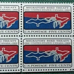 Scott# 1306 "MIGRATORY BIRD" ZIP BLOCK (4) NICELY CENTERED, MNH