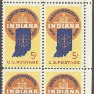 Scott# 1308 "INDIANA STATEHOOD SESQUICENTENNIAL" MNH ZIP BLOCK (4)