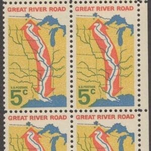 Scott# 1319 "GREAT RIVER ROAD" MNH ZIP BLOCK (4) NICELY CENTERED