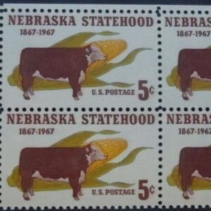 Scott# 1328 "NEBRASKA STATEHOOD - HEREFORD & CORN" MNH ZIP BLOCK